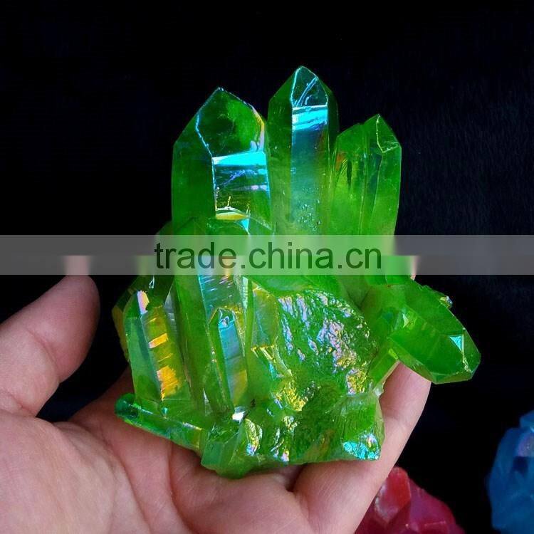 mini green angel aura titanium aura quartz crystal cluster healing stones