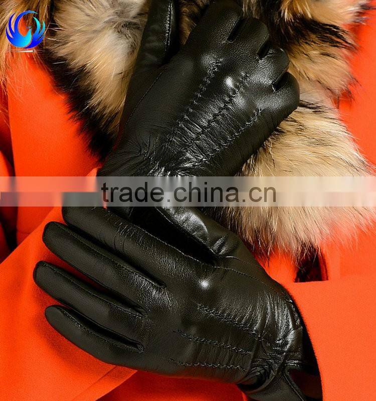 Wholesale women black goatskin leather smart touch gloves