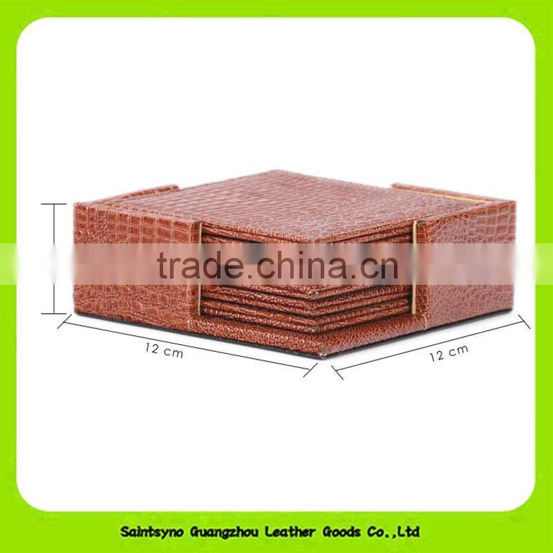 12*12cm Oil-proof Crocodile Leather Printed Set of 4 Square Coasters 16035