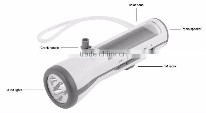 Hot Selling Hand crank emergency Dynamo Solar 3 LED Hand Rechargeable Flashlight