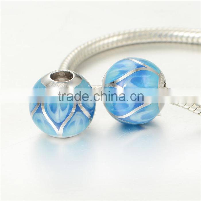 2016 Wholesale Bule Enamel 925 Silver Charm Bracelets AMLD001B