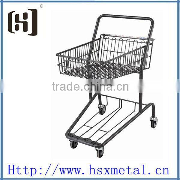 powder coat supermarket shopping trolley cart with 2 baskets HSX-S487