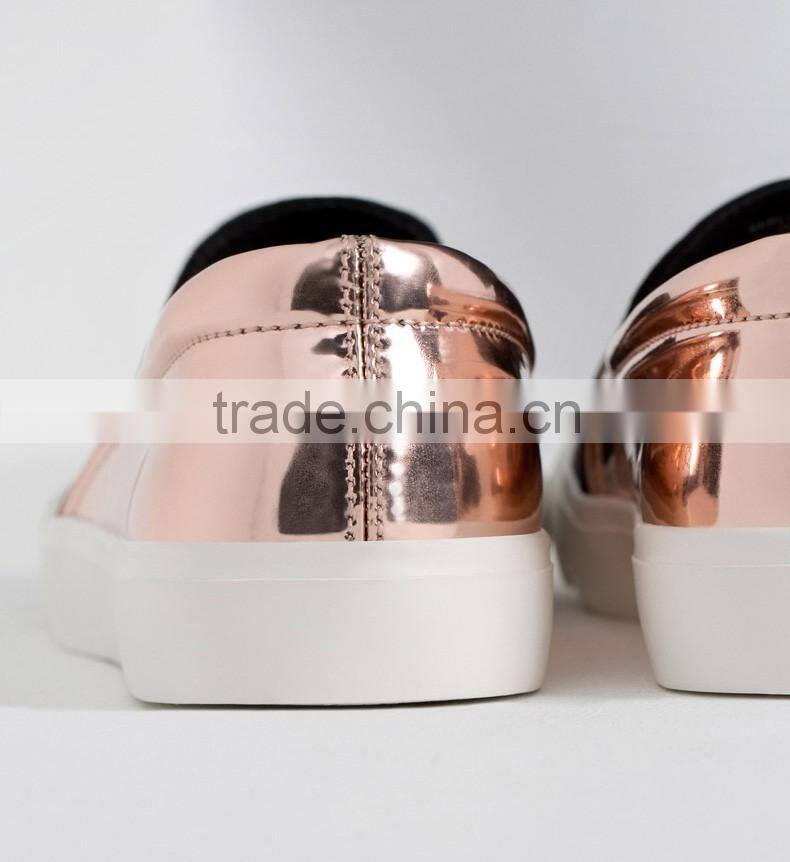 gold pu back counter rubber sole slip on women sneakers cheap casual canvas shoes 2016, shoes women ladies