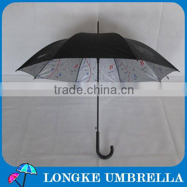 25" black color Automatic open Straight Umbrella Promotional umbrella with inside print