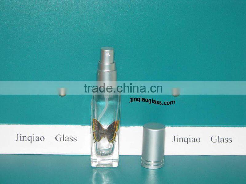 square type glass perfume bottle with decal logo