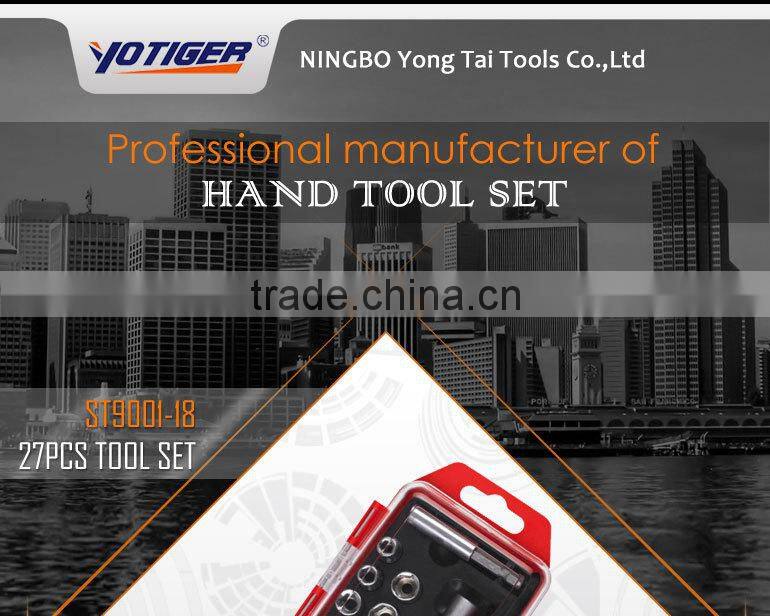 Cheap tool kits in one box including 27pieces tool ratchet handle extension bar bits