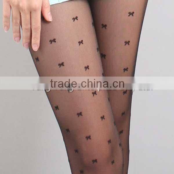 Taiwan Factory Sweet Bow Shiny Black Tights