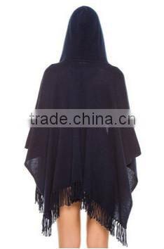 16HLC1013 Hooded Cashmere shaw with fringes