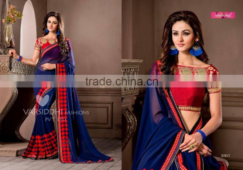 Glided Light Yellow Georgette Saree/Traditional Indian Sarees