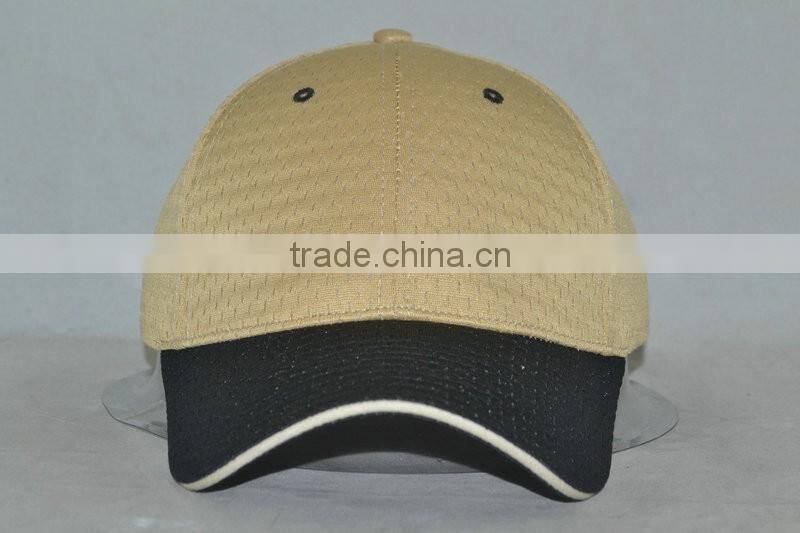 khaki mesh blank cap with black bill and khaki sandwich 6panels beseball cap
