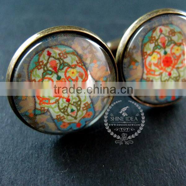 20mm vintage style antiqued bronze morocco style art collage glass cabochon round cufflinks fashion wedding cuff link 6600046