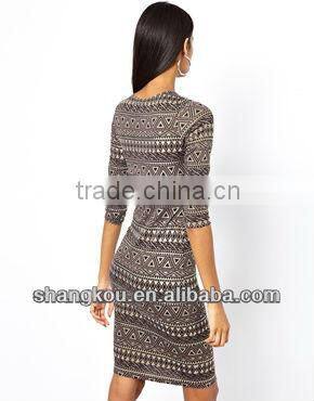 ODM&OEM top Design Women Bodycon Dress Printed Dress long one piece dress shk060