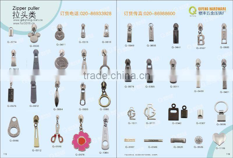 QF11926 Two ring silver color metal fashion black zipper puller