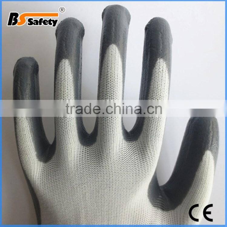 BSSAFETY Cheap gray nitrile coated gloves with polyester liner