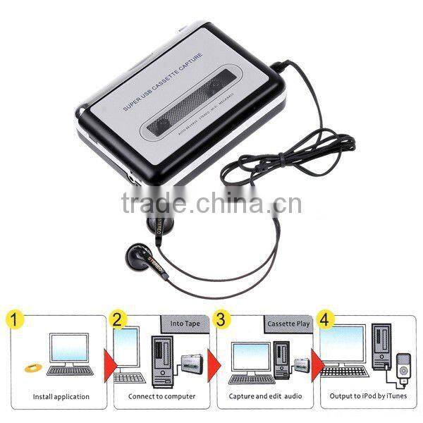 Tape to PC USB Cassette-to-MP3 Converter Capture Audio Music Player