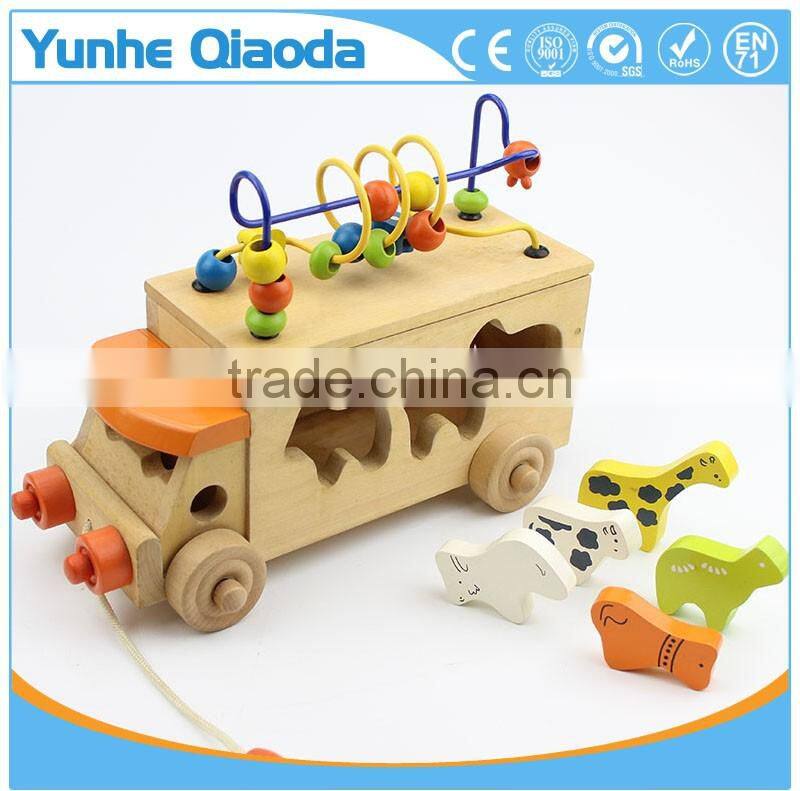 animal Shape Sorter truck and bead maze - Pull Along Toy - animal in many Shape Blocks