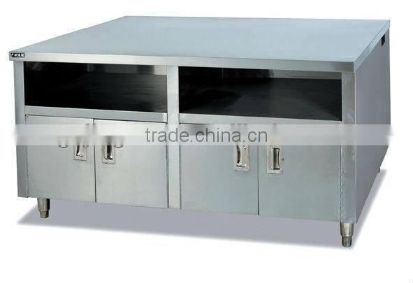stainless steel kitchen work table with cabinet