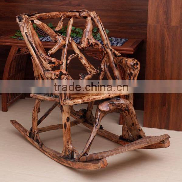 Southeast Asia Style Root Carved Rocking Chair, Environmental Protective Solid Wood Root Reclining Chair (BF01-X1172)