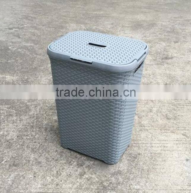 Rattan Style Plastic Waste Basket Laundry Hamper
