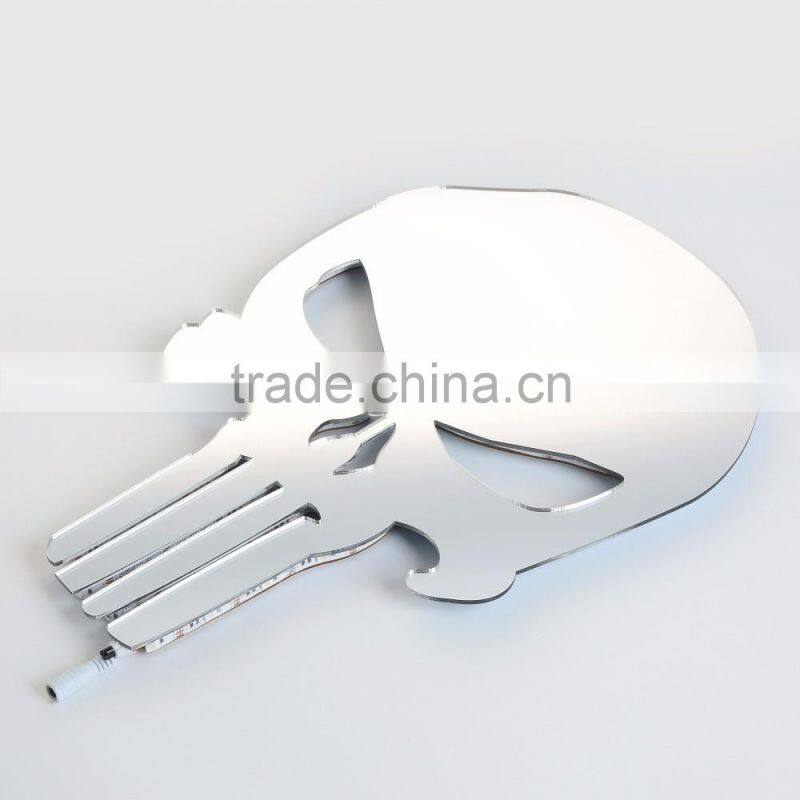 Creative Punisher Skeleton Shape Design Wall LED Light Mirror, Remote Control Colorful Decorative House Wall Mirror Light