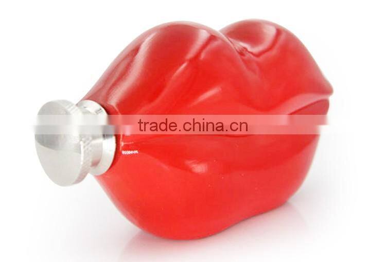 5 oz red lips stainless steel hip flask