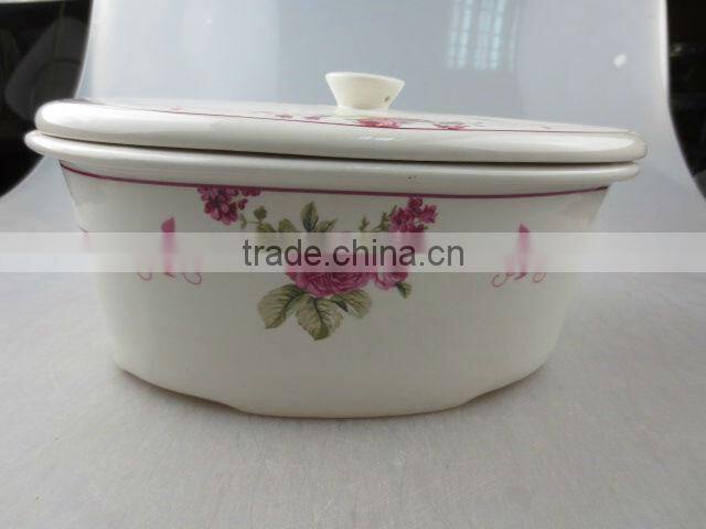 oval decal ceramic tureen with cover
