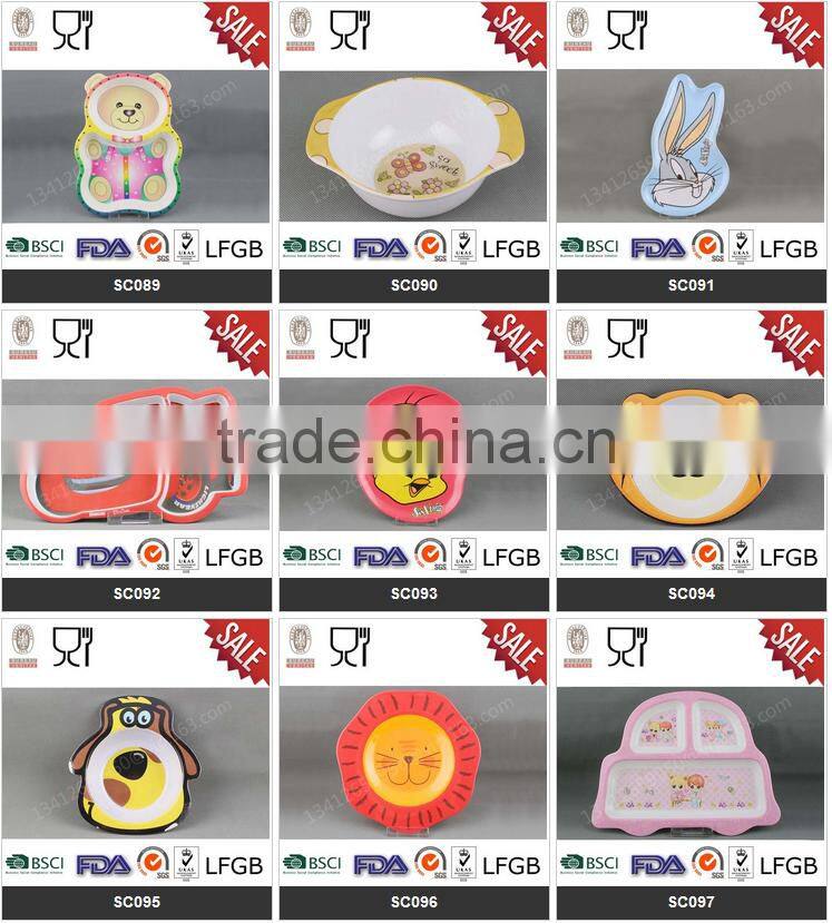 Round kids children dinner plates/sectional melamine children dinnerware