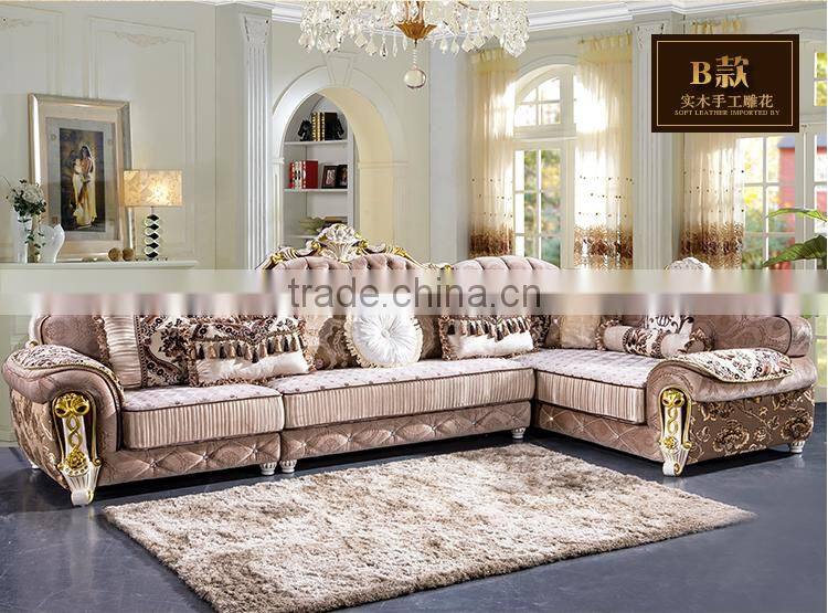 M878 Living room furniture classical solid wood frame fabric sofa/fabric big corner sofa