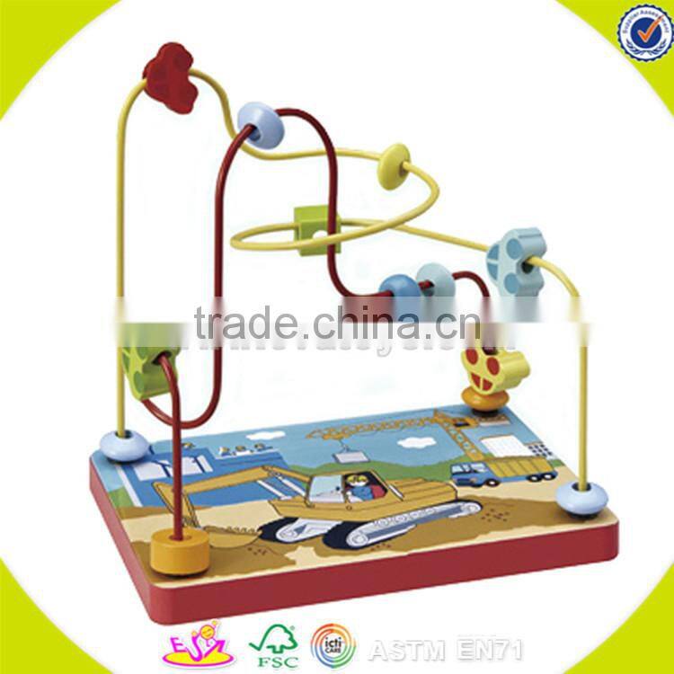 Wholesale colorful wooden animals around beads toy educational wooden animals around beads cubic toy W11B031