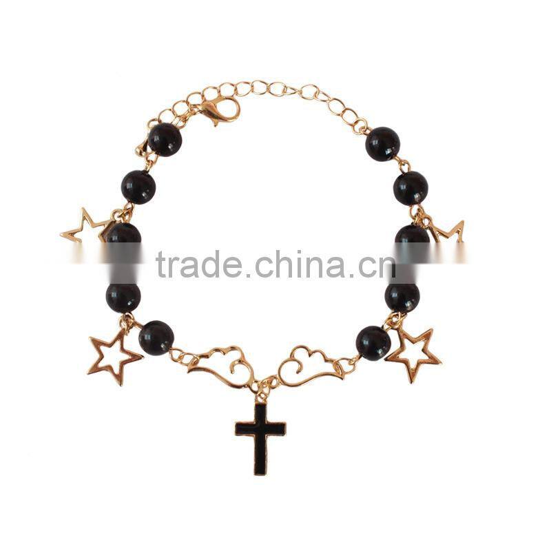 angel wing planet cross star charms bracelet pearl bead linked bracelet