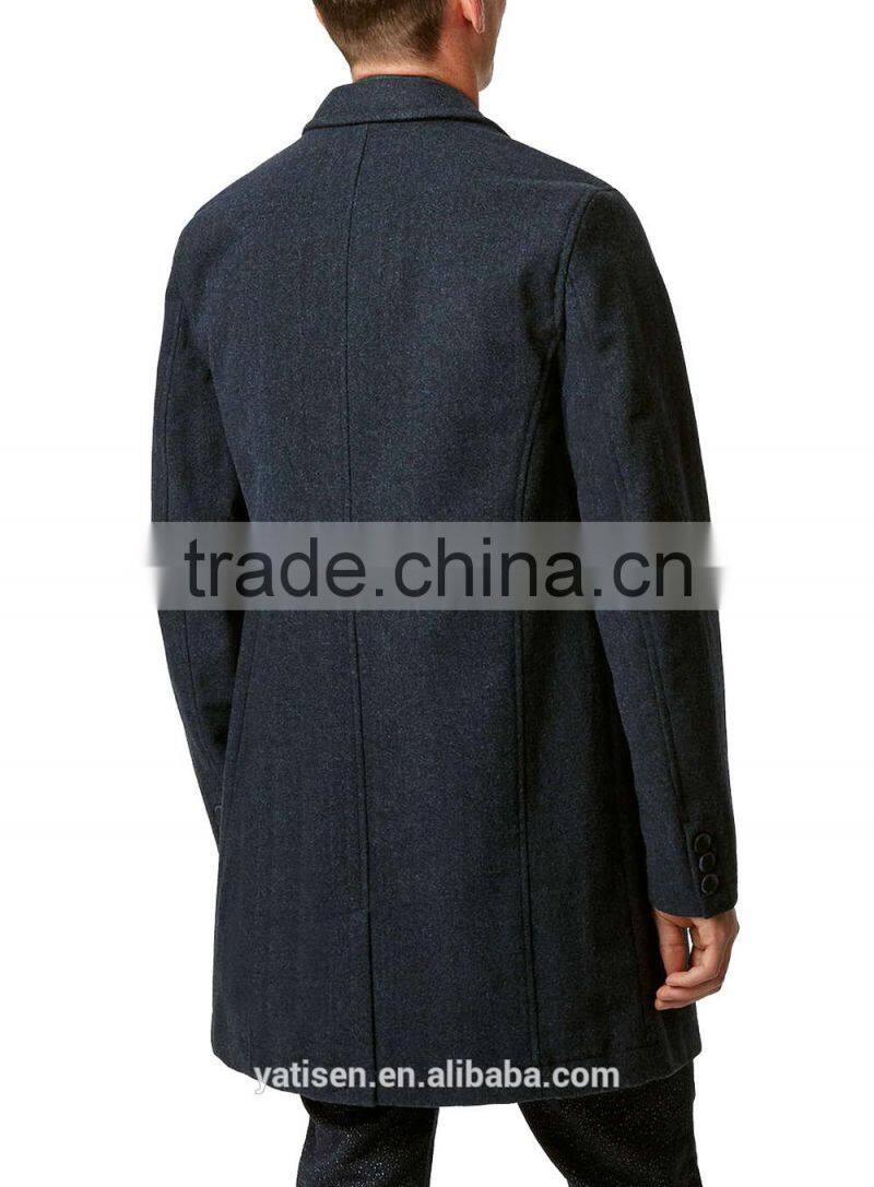 Navy Wool Crombie Overcoat mens single breasted trench overcoat lapel turn-down collar winter coat jacket