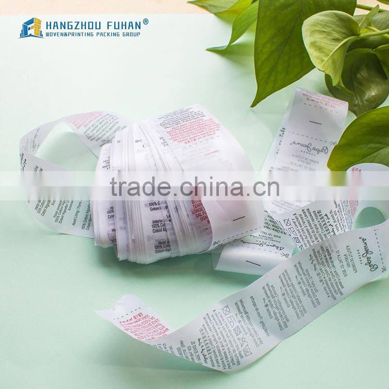 China Factory Custom Clothing Printed Care Labels