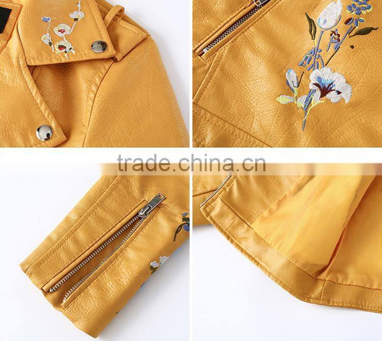 Autumn Fashion Motorcycle Jackets Brief Coat Embroidered Flowers Short Sheep Leather Clothing