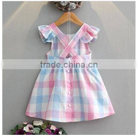 High quality kids boutique clothes ruffle sleeve colorful plaid clothing 2017 wholesale new model designer baby girl dresses