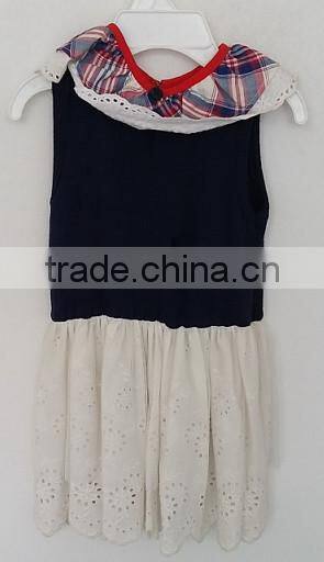 2016 lovely girls grid collar and embroidered dress for summer