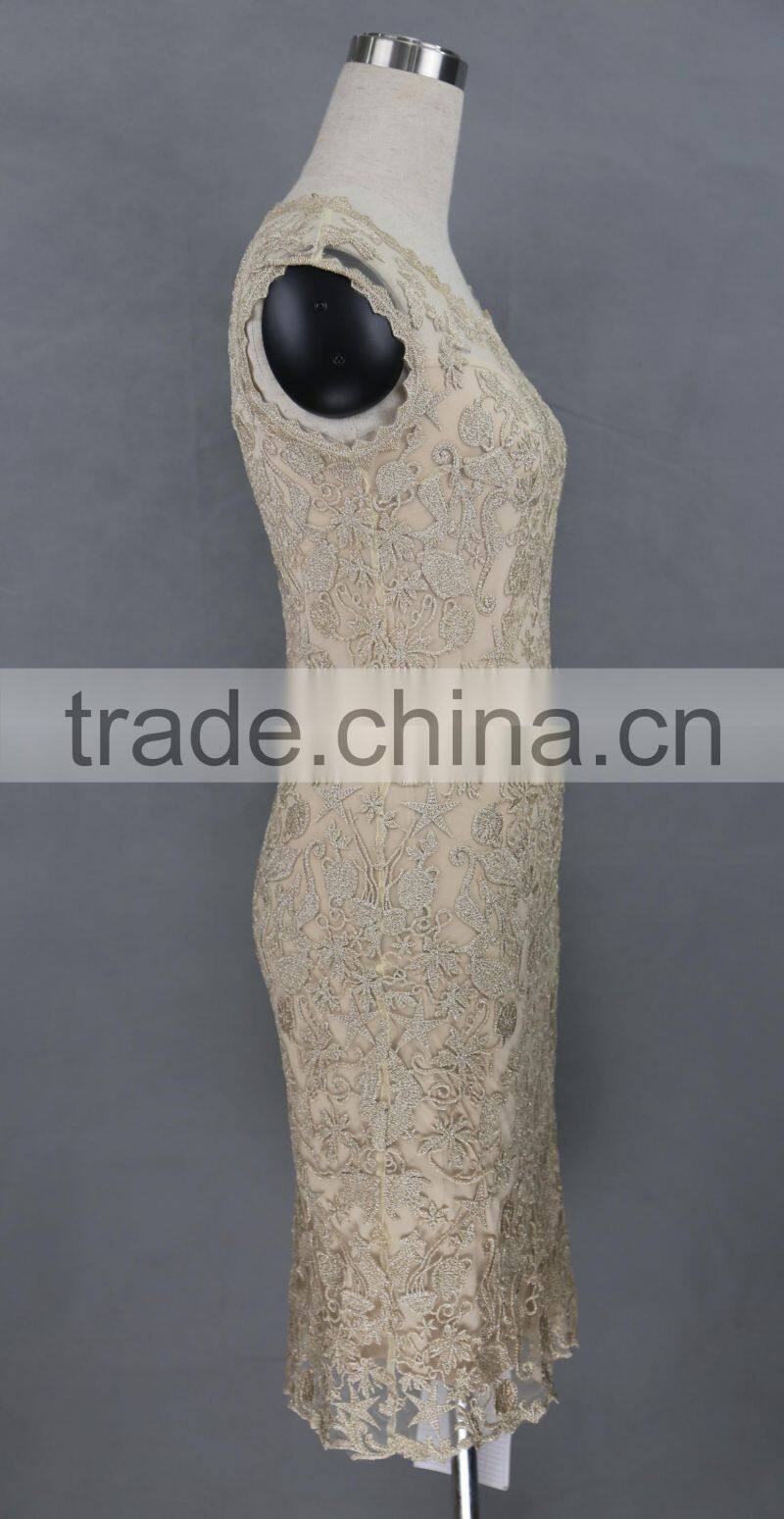 new design short sleeve crochet lace casual slim dress for ladies