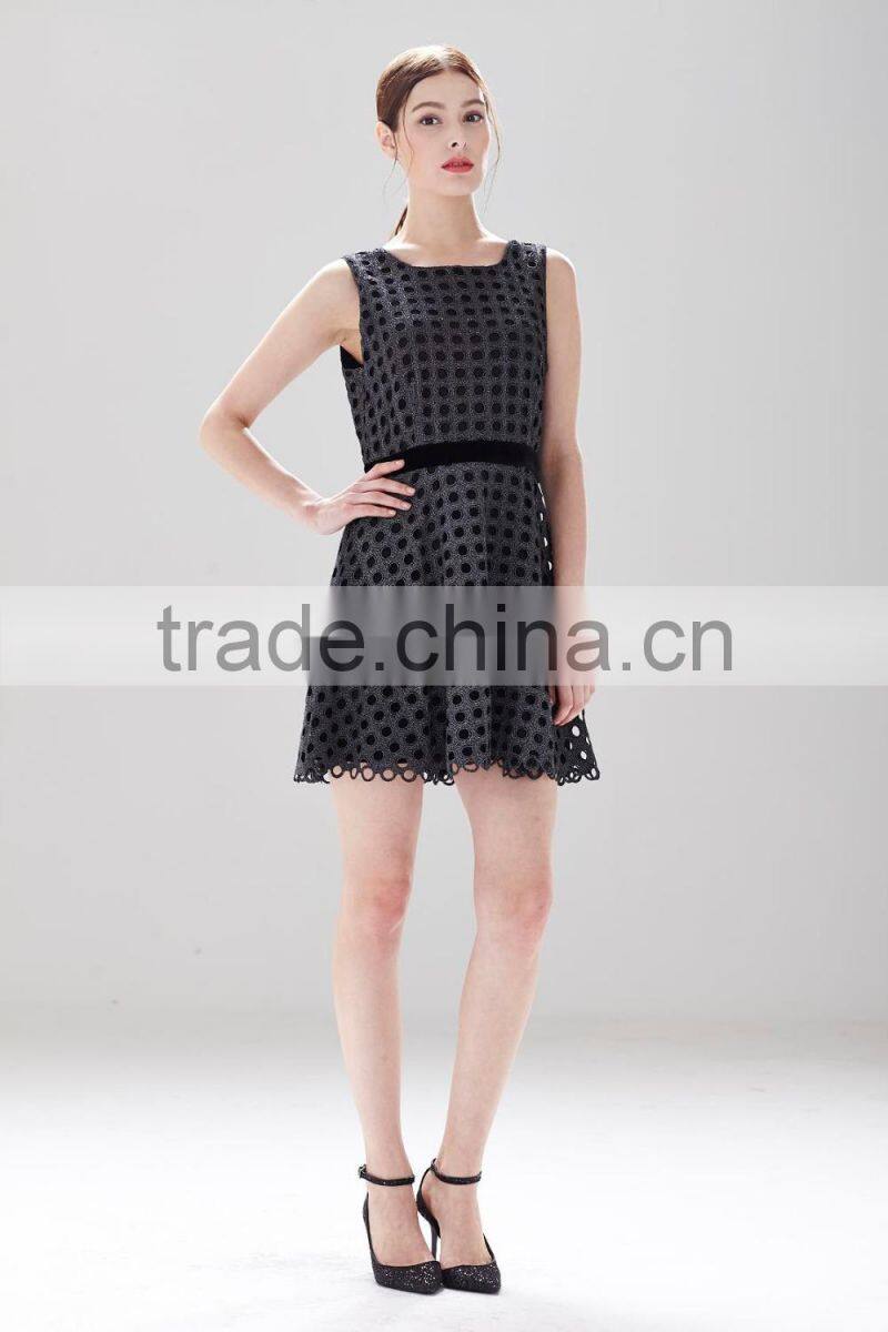 Black Hole Pattern Ladies Fresh Style Smart Crochet Casual Dress SR-D9783