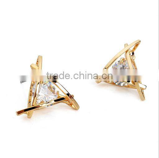 big red semi-precious stone charms stud earrings golden bezel red crystal stud earrings jewelry 2016