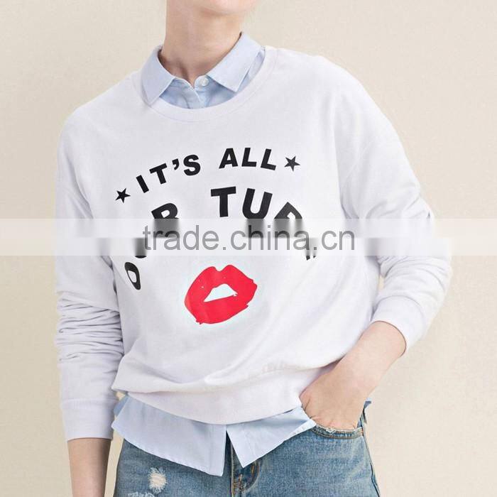 High quality white stylish printed 100% cotton fabric sweatshirt