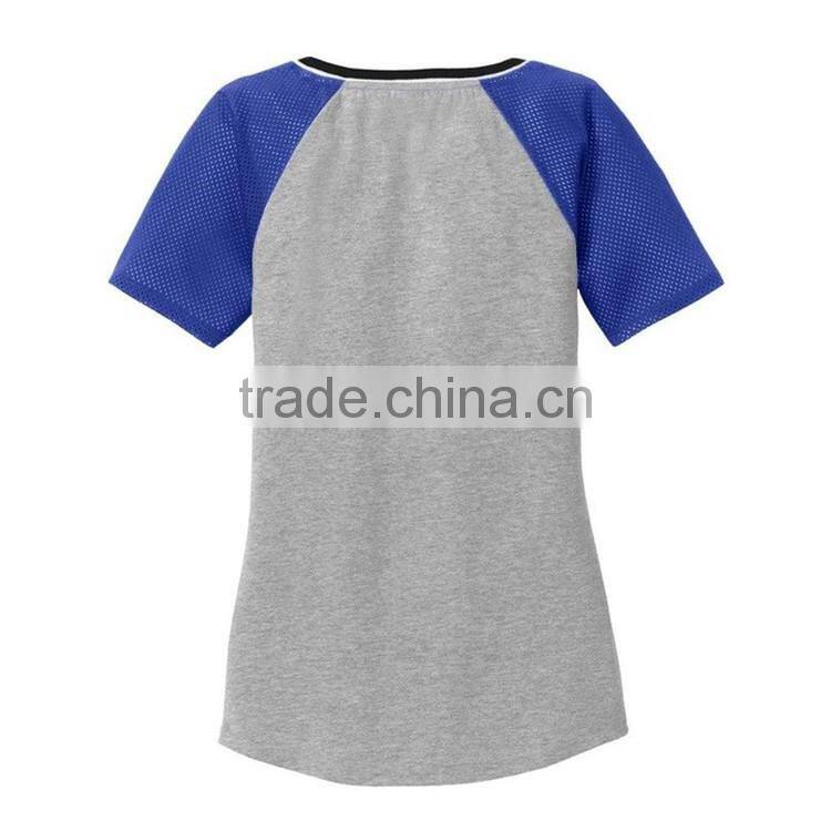 Bulk women slim fit 100 polyester mesh sleeve v neck wholesale t shirts