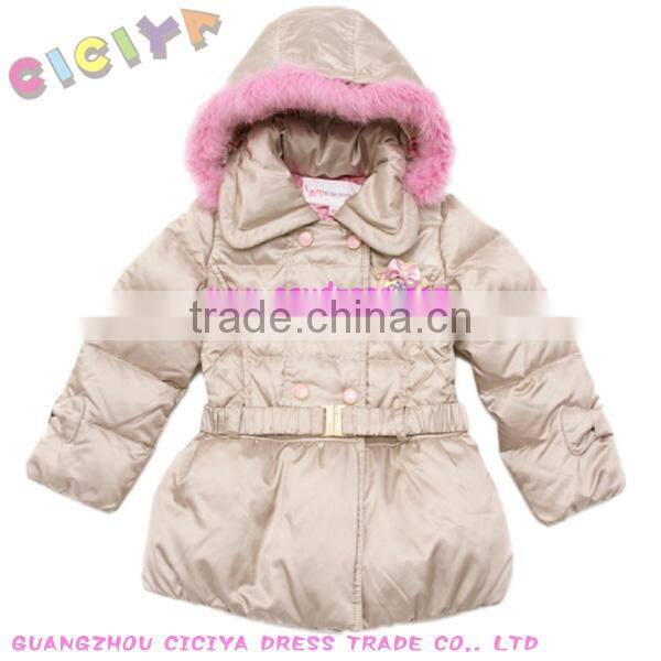 Sweet double breasted girl cotton quilted coat with waistband