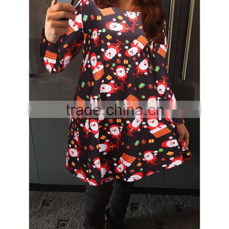 Women's long sleeve snow and snowman Christmas full printing dress shirt clothes