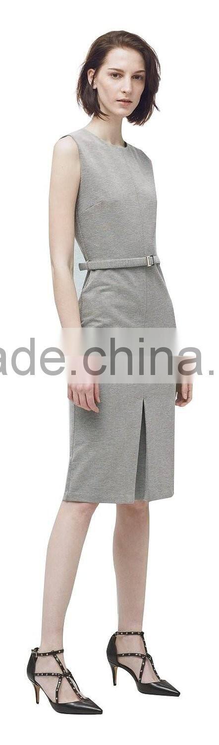 Ladies latest style linen light grey bodycon knee length dress