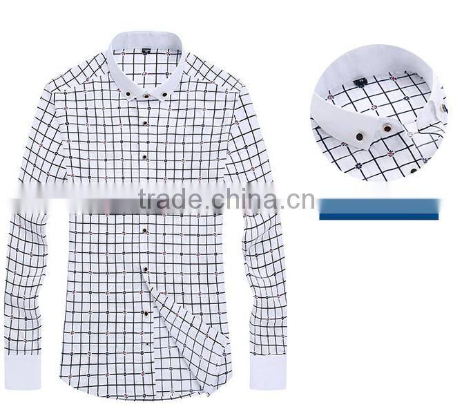 White dress shirt for boy fashionable uk style plaids slim fit casual shirt designs for men