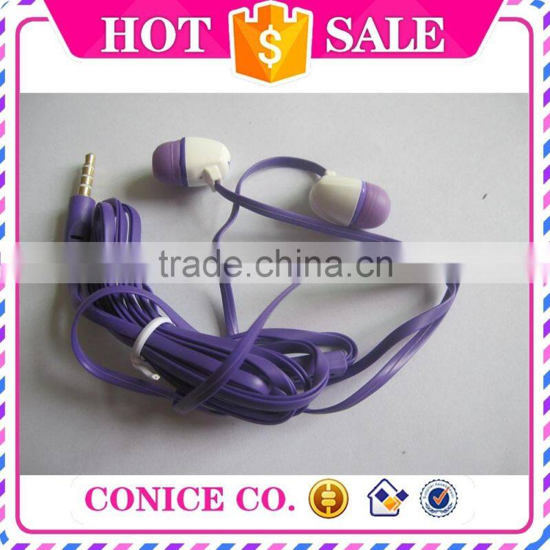 new arrival purple silicone plastic speaker flat cable wired magic sound stereo in-ear earbuds earphone with mic