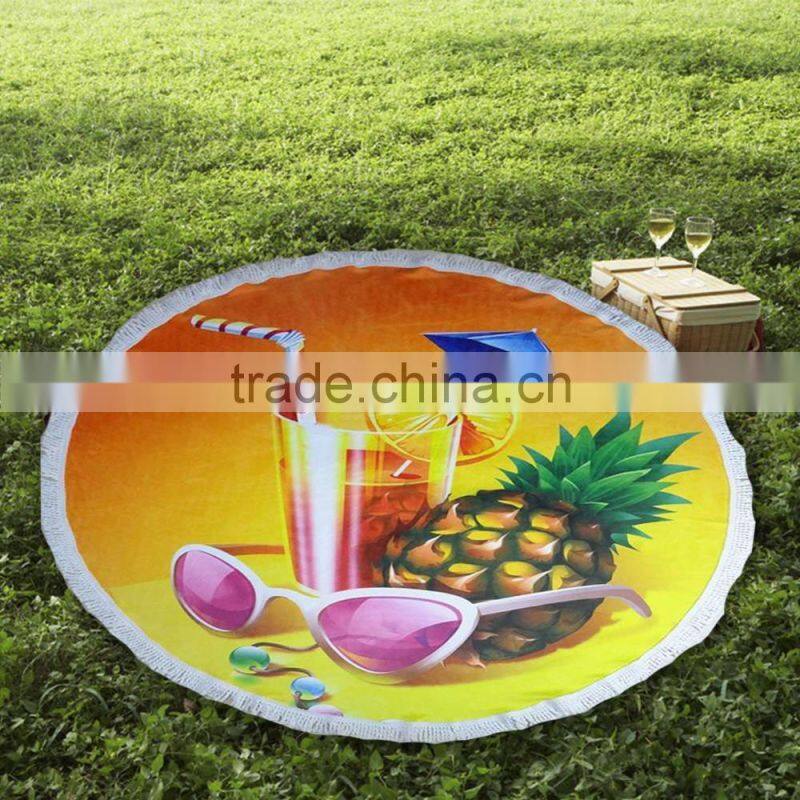 Custom design velour organic beach print towel round with tassels luxury style high quality best price