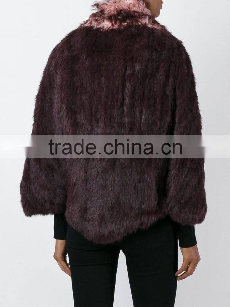 YR975 Factory sale Poncho New style hand knitting rabbit fur two tone Cape