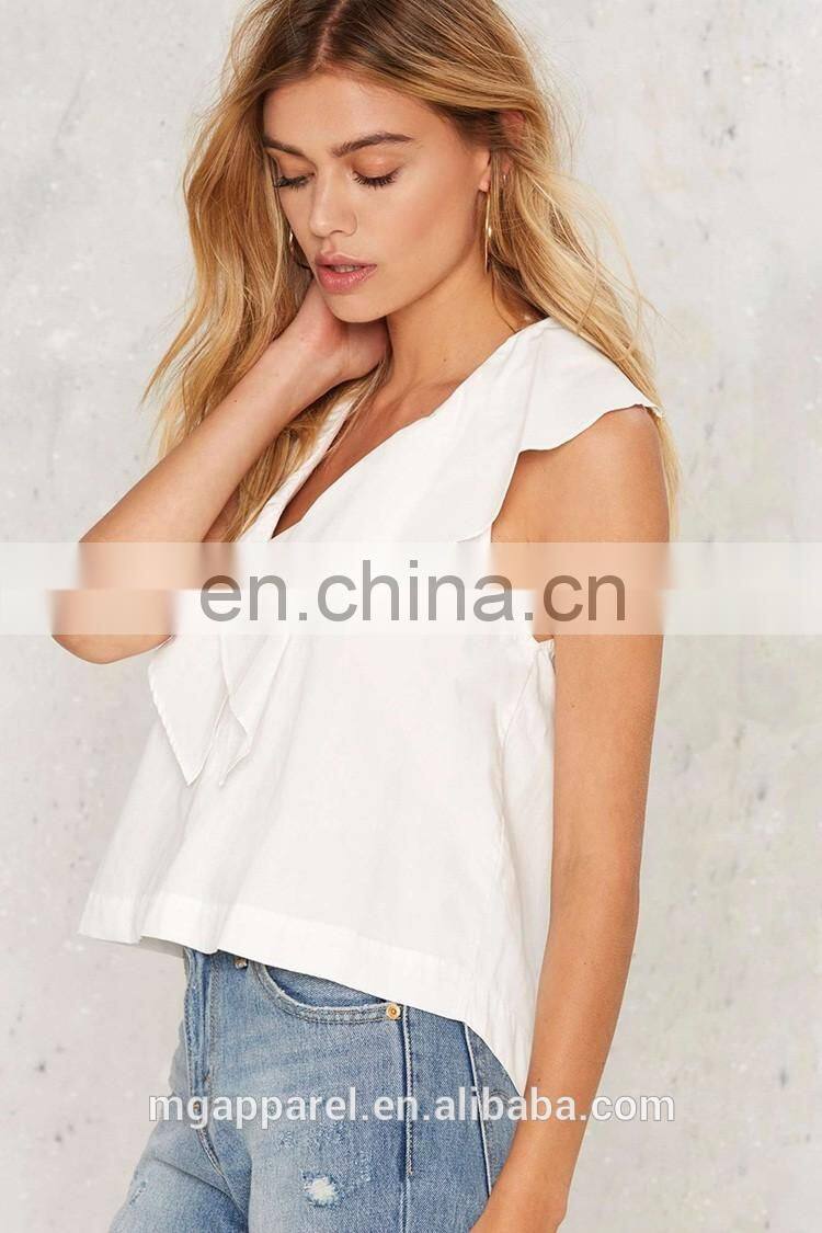 Wholesale women shirts and tops latest women cotton ruffle top