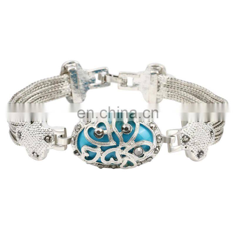 Retro Style Bracelet Multi Alloy Line Hollow Bracelet Colorful stone Bracelet Silver
