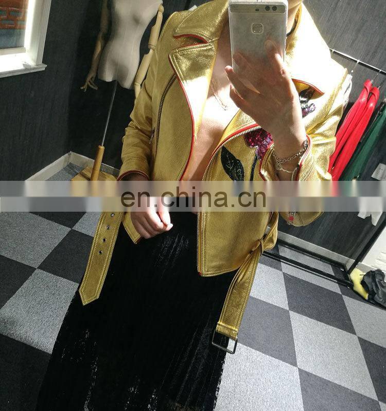 2017 New Fashion Real Leather Jacket Sheepskin Women Leather Jacket No Collar